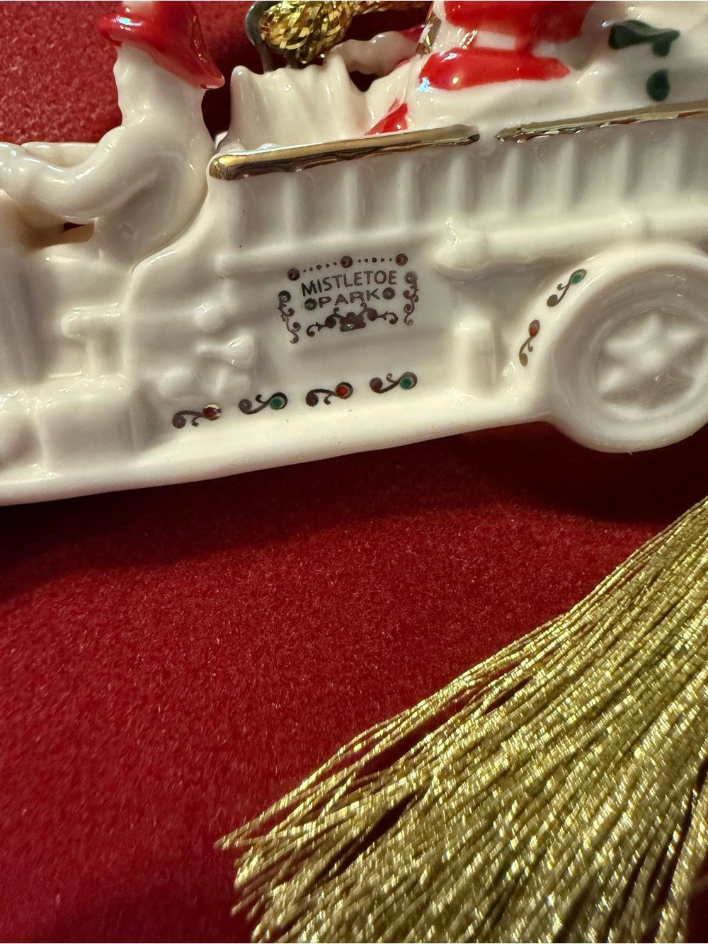 Lenox Mistletoe Park Fire Engine with Santa Waving Ornament - Picture 4 of 7